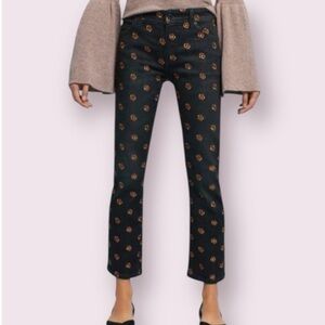Pilcro Black Gold Flower Embroidered Slim Straight Pants Jeans Size 32